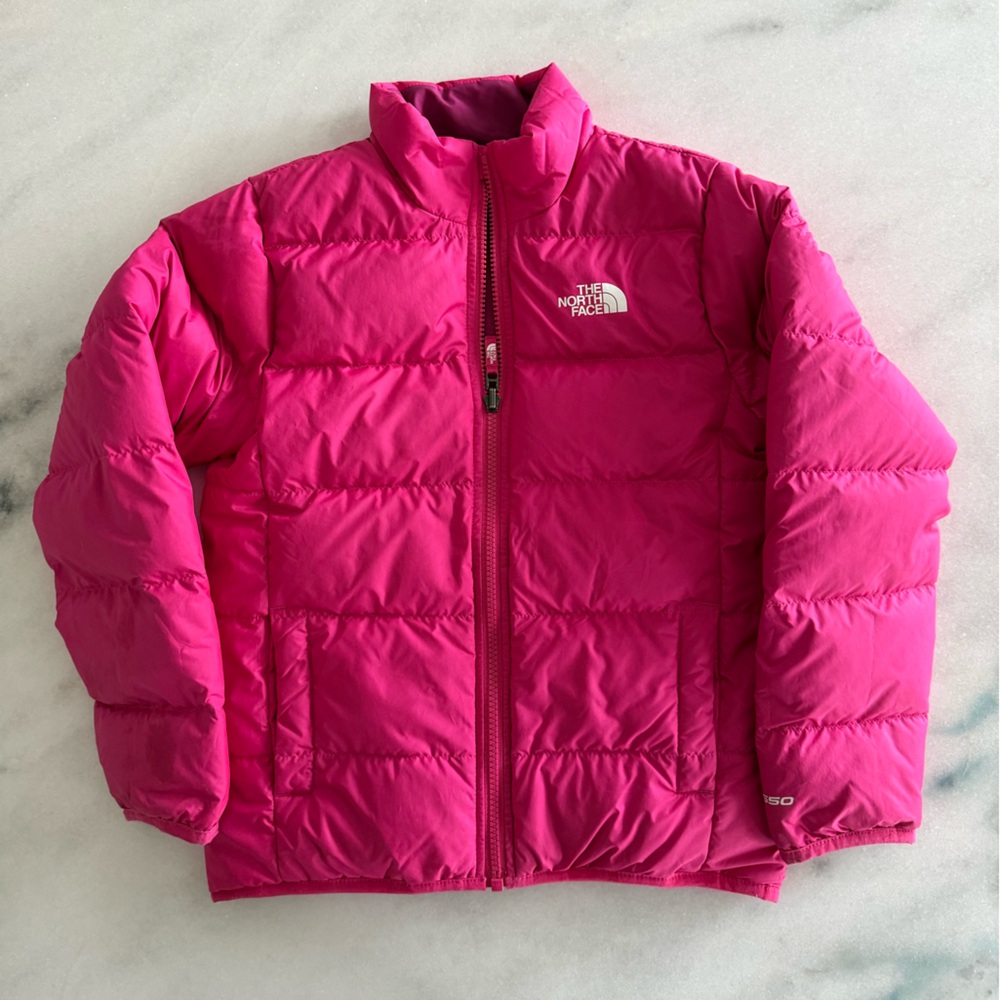 The North Face Reversible Down Puffer Jacket, girls size 7/8, good condition